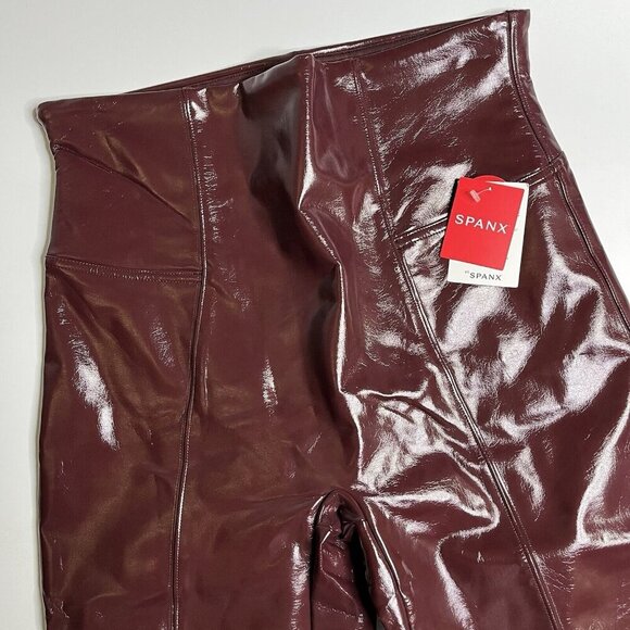 Spanx Ruby Dark Red Vegan Faux Patent Leather Leggings Pants NWT Womens Large - Picture 5 of 6
